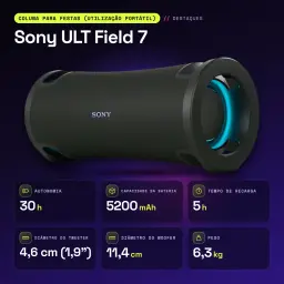 Enceinte Sony ULT Field 7 IP67 45W 30h Bluetooth 5.2 LDAC Noir - caractéristiques, 6,3 kg