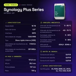 Disco rígido Synology Plus Series 16TB 3,5 polegadas SATA 7200 RPM Cinzento HAT3310-16T - características, 26,1 mm