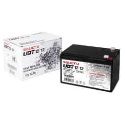 Batería Salicru UBT 12/12 VRLA AGM 12V 12Ah Negro - batería negra y caja de cartón juntas