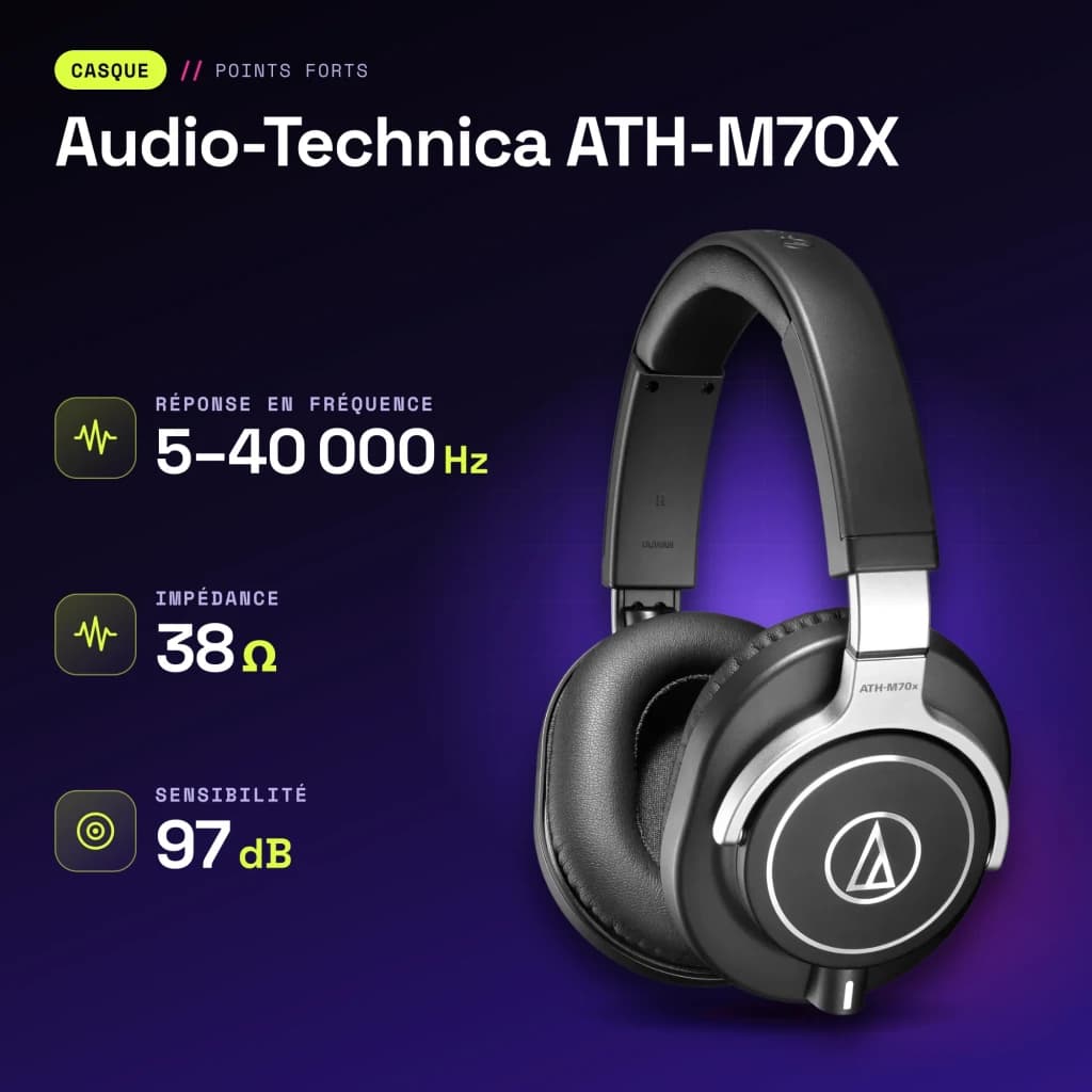 Auriculares Audio-Technica Diadema Cable Jack 3.5mm 45mm Driver Negro ATH-M70X - características, 4,5 cm