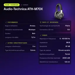 Auriculares Audio-Technica Diadema Cable Jack 3.5mm 45mm Driver Negro ATH-M70X - características