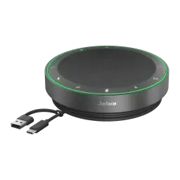 Conférencier Jabra Speak2 40 MS USB-C / USB-A Gris - anneau LED vert allumé et câble USB-C et USB-A visibles