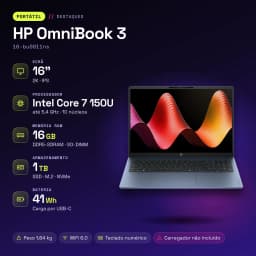 Portátil HP OmniBook 3 16GB/1TB SSD 16 pulgadas 2K IPS Intel Core 7 150U NVMe PCIe 4.0 FreeDOS Sin sistema operativo