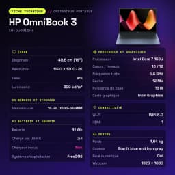 Portátil HP OmniBook 3 16GB/1TB SSD 16 pulgadas 2K IPS Intel Core 7 150U NVMe PCIe 4.0 FreeDOS Sin sistema operativo