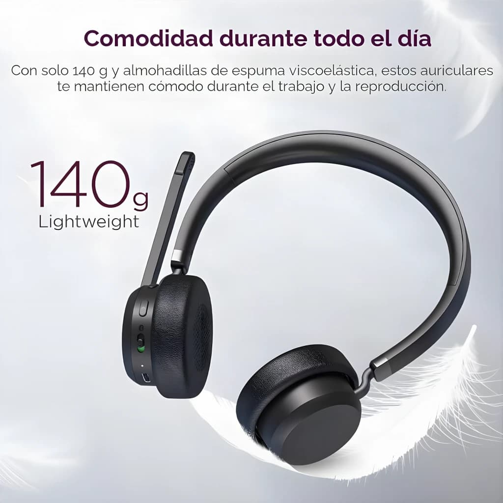 Auriculares Lenovo Wireless VoIP Headset Diadema Bluetooth 5.3 60h Negro - diseño ligero 140 g con micrófono boom