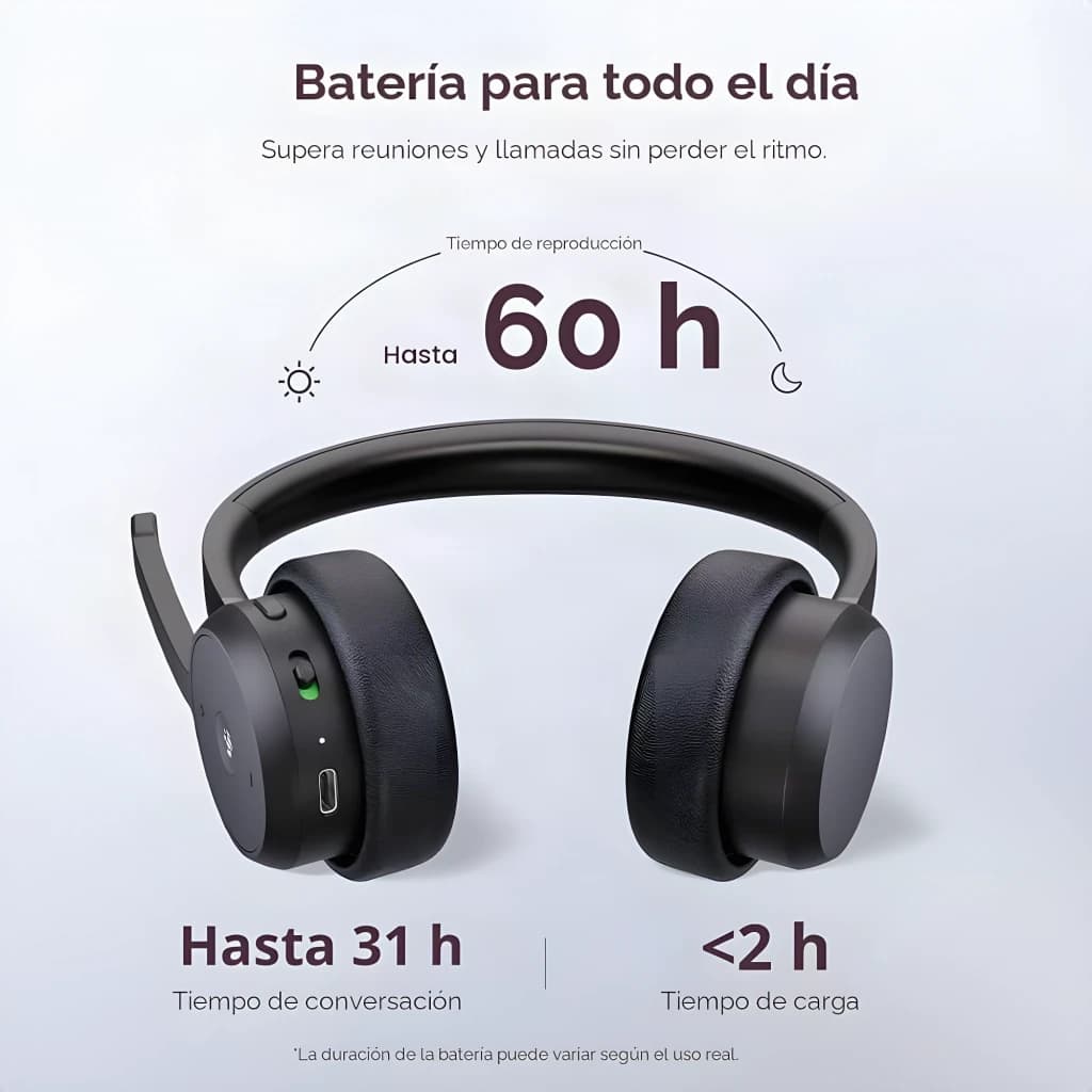 Auriculares Lenovo Wireless VoIP Headset Diadema Bluetooth 5.3 60h Negro - autonomía 60h reproducción, 31h