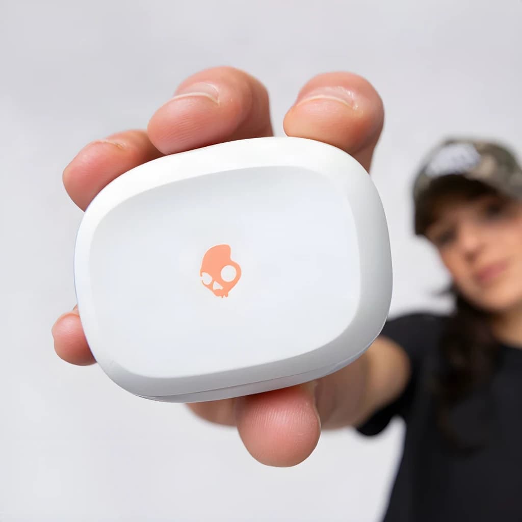 Écouteurs sans fil Skullcandy Smokin' Buds TWS In-Ear Bluetooth 5.2 Orange/Blanc - logo crâne orange