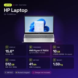 Portátil HP Laptop 16GB/512GB 15,6 pulgadas Full HD IPS AMD Ryzen 5 7520U SSD NVMe M.2 Windows 11 Home Plata 15-fc1001nsx