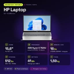 Portátil HP Laptop 16GB/512GB 15,6 pulgadas Full HD IPS AMD Ryzen 5 7520U SSD NVMe M.2 Windows 11 Home Plata 15-fc1001nsx