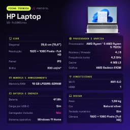 Portátil HP Laptop 16GB/512GB 15,6 pulgadas Full HD IPS AMD Ryzen 5 7520U SSD NVMe M.2 Windows 11 Home Plata 15-fc1001nsx