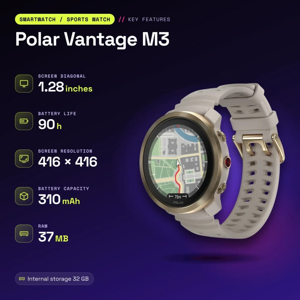 Polar Vantage M3 44.7mm GPS Bateria 90h FC, SpO2, Barómetro, Bússola Cinzento/Areia - características, 37 MB