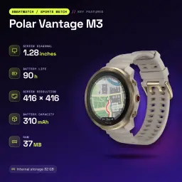 Polar Vantage M3 44.7mm GPS Bateria 90h FC, SpO2, Barómetro, Bússola Cinzento/Areia - características, 37 MB