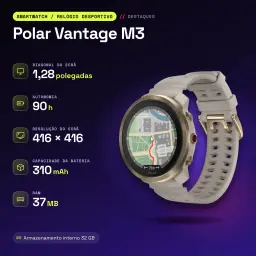 Polar Vantage M3 44.7mm GPS Bateria 90h FC, SpO2, Barómetro, Bússola Cinzento/Areia - características, 275 MHz