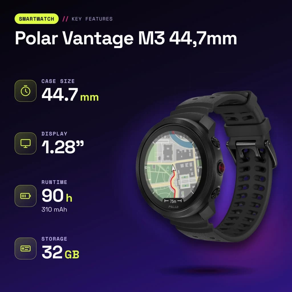 Polar Vantage M3 44,7mm GPS 90h FC, SpO2, Température Cutanée Noir - caractéristiques, 37 MB
