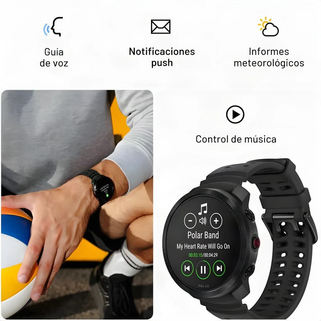 Polar Vantage M3 44,7mm GPS 90h FC, SpO2, Température Cutanée Noir - contrôle musique à l'écran et port au poignet