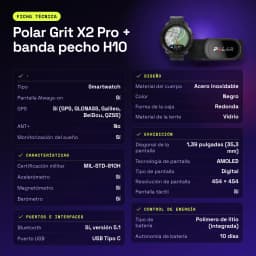 Polar Grit X2 Pro + cinta de peito H10 1.39 polegadas GPS Mapas offline Bateria 10 Dias Preto - características, 37 MB