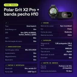 Polar Grit X2 Pro + cinta de peito H10 1.39 polegadas GPS Mapas offline Bateria 10 Dias Preto - características, 1,34 cm