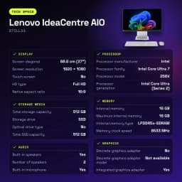 All-in-One Lenovo IdeaCentre AIO 16GB/512GB SSD Gris Intel Core Ultra 7 256V NVMe PCIe 4.0 27ILL11 - características, 5 MP