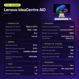 All-in-One Lenovo IdeaCentre AIO 16GB/512GB SSD Gris Intel Core Ultra 7 256V NVMe PCIe 4.0 27ILL11 - WiFi 6.0