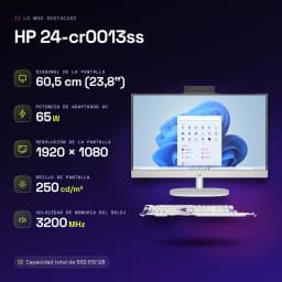 All-in-One HP 8GB/512GB SSD Blanco Intel Core i3-N300 23,8 pulgadas Sin Sistema Operativo 24-cr0013ss - características