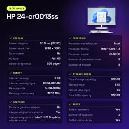 All-in-One HP 8GB/512GB SSD Blanco Intel Core i3-N300 23,8 pulgadas Sin Sistema Operativo 24-cr0013ss - 3200 MHz