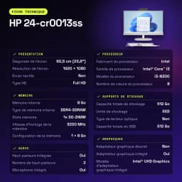 All-in-One HP 8GB/512GB SSD Blanco Intel Core i3-N300 23,8 pulgadas Sin Sistema Operativo 24-cr0013ss - 1 x 8 GB