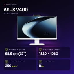 All-in-One ASUS V400 8GB/512GB SSD Blanco Intel Core 3 100U NVMe PCIe 4.0 27 pulgadas Full HD IPS V470VAK-WPE1330 - 512 GB