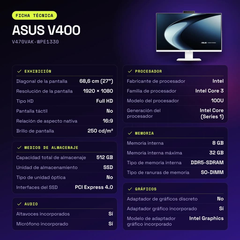 ASUS V400 8GB/512GB Blanco