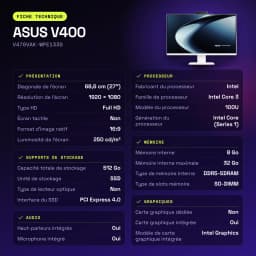 All-in-One ASUS V400 8GB/512GB SSD Blanco Intel Core 3 100U NVMe PCIe 4.0 27 pulgadas Full HD IPS V470VAK-WPE1330