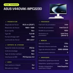 All-in-One ASUS 8GB/512GB SSD Blanco Intel Core 3 100U NVMe PCIe 4.0 M.2 23.8 pulgadas V440VAK-WPC2230 - 512 GB