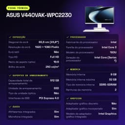 All-in-One ASUS 8GB/512GB SSD Blanco Intel Core 3 100U NVMe PCIe 4.0 M.2 23.8 pulgadas V440VAK-WPC2230 - WiFi 6.0