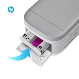 Imprimante photo HP Sprocket Studio Plus Sublimation d'encre WiFi Blanc - bac ouvert avec ruban de sublimation
