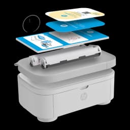 Imprimante photo HP Sprocket Studio Plus Sublimation d'encre WiFi Blanc - couvercle ouvert avec rouleau