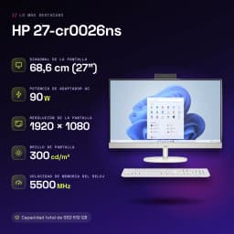 All-in-One HP 8GB/512GB Blanco AMD Ryzen 3 7320U SSD NVMe M.2 27 pulgadas 27-cr0026ns - características