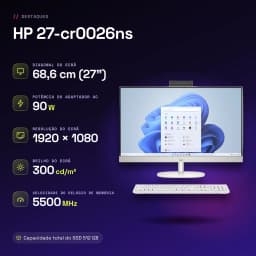 All-in-One HP 8GB/512GB Blanco AMD Ryzen 3 7320U SSD NVMe M.2 27 pulgadas 27-cr0026ns - características, 2,4 GHz