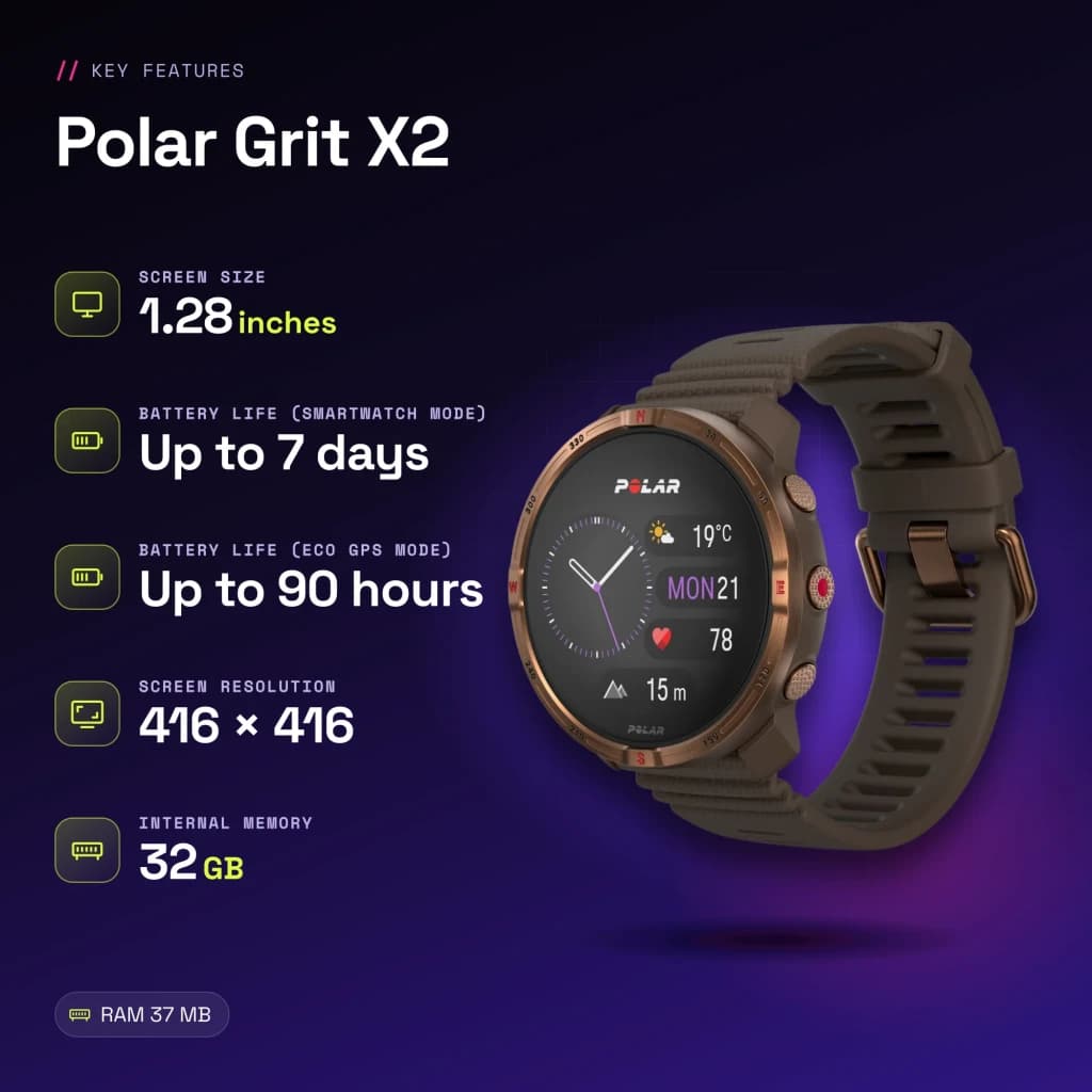 Polar Grit X2 GPS Mapas a Cores Offline Lanterna LED Castanho - características, 37 MB