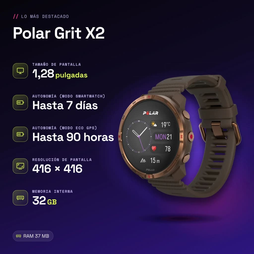 Polar Grit X2 GPS Mapas a Cores Offline Lanterna LED Castanho - características