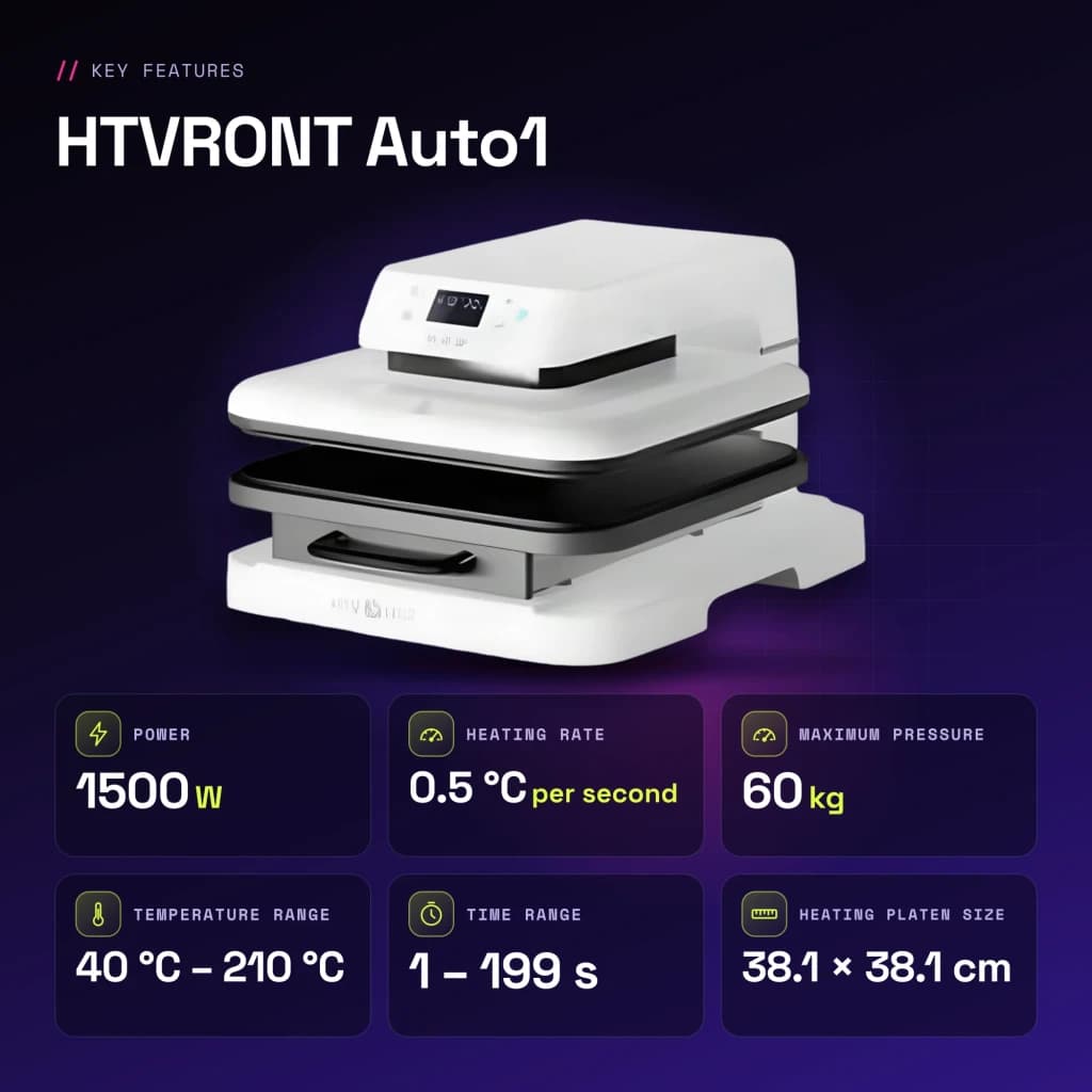 Presse thermique HTVRONT Auto1 1500W 38,1×38,1 cm Blanc - caractéristiques, 60 kg