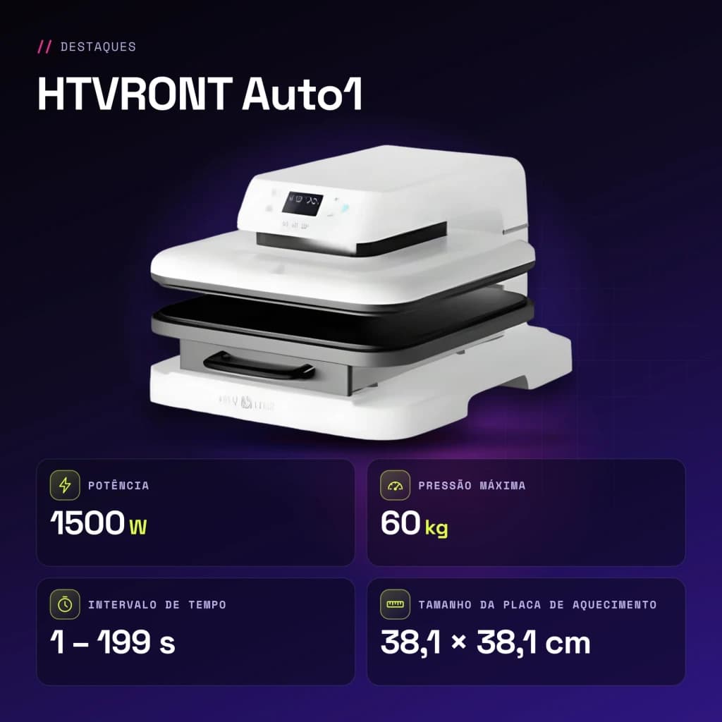 Presse thermique HTVRONT Auto1 1500W 38,1×38,1 cm Blanc - caractéristiques, 50 × 41,4 × 29 cm