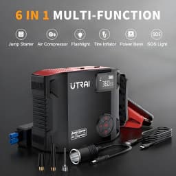 Arrancador de Bateria UTRAI JS5 1600A até 8L Gasolina / 6,5L Diesel - 6 funções com compressor, pinças