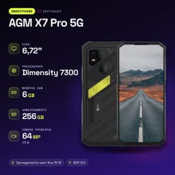 AGM X7 Pro 5G Noir 6Go/256Go MIL-STD-810H 10000mAh Vision Thermique 25fps - caractéristiques, 392 ppi