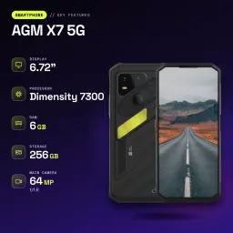 AGM X7 5G 6 Noir Go/256 Go MIL-STD-810H IP68/IP69K 10000mAh Vision Thermique 256x192px - caractéristiques, 120 Hz