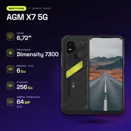 AGM X7 5G 6 Noir Go/256 Go MIL-STD-810H IP68/IP69K 10000mAh Vision Thermique 256x192px - caractéristiques, 6 GB