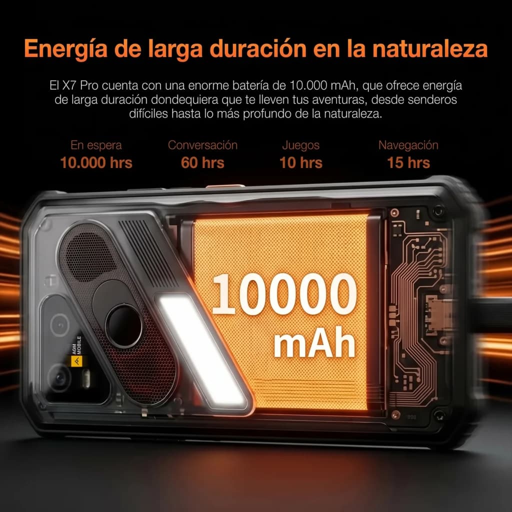 AGM X7 5G 6 Noir Go/256 Go MIL-STD-810H IP68/IP69K 10000mAh Vision Thermique 256x192px - intérieur transparent