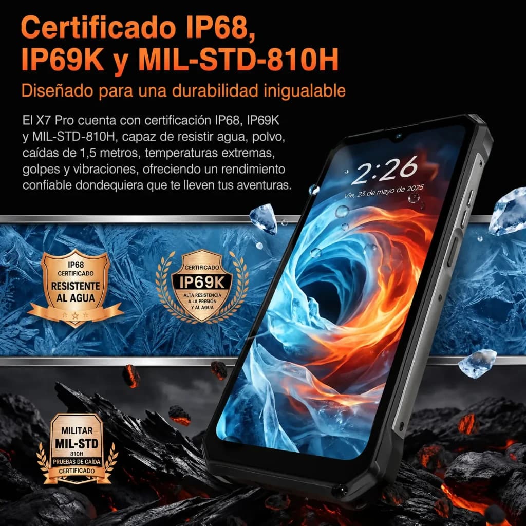 AGM X7 5G 6 Noir Go/256 Go MIL-STD-810H IP68/IP69K 10000mAh Vision Thermique 256x192px - écran allumé