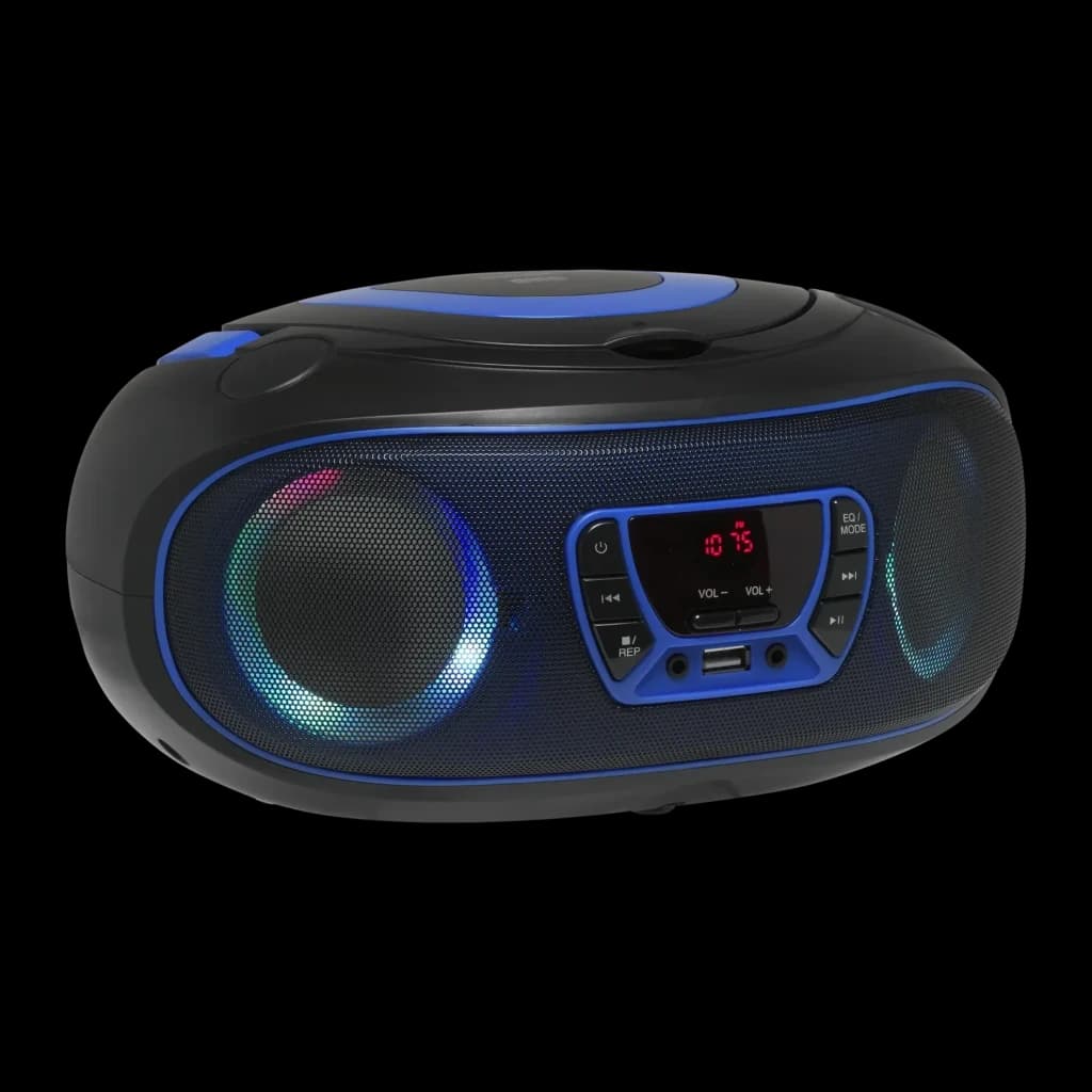 Lecteur CD Denver FM Secteur / Piles Bluetooth Bleu TCL-212BT - haut-parleurs éclairés RGB, afficheur LED