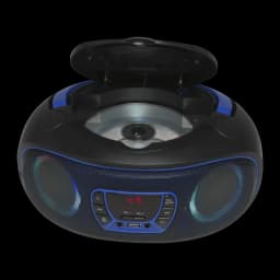 Lecteur CD Denver FM Secteur / Piles Bluetooth Bleu TCL-212BT - couvercle ouvert avec CD, haut-parleurs LED
