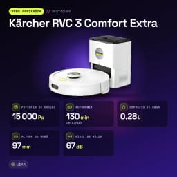 Robot Aspirador Kärcher RVC 3 Comfort Extra Branco LiDAR Lavagem 15000Pa 130min - características, 97 mm