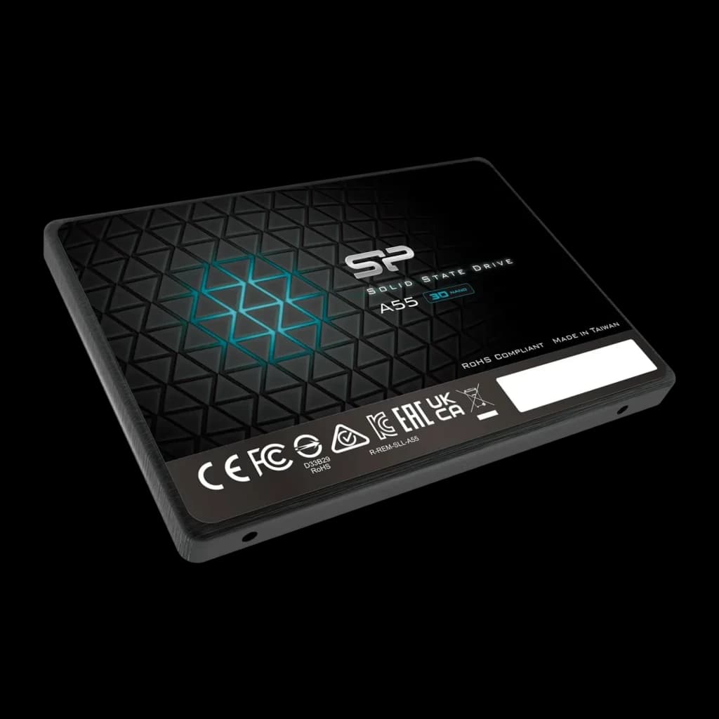 SSD Silicon Power Ace A55 4 To 2,5 pouces SATA III Noir - dessus avec motif triangulaire et logo SP
