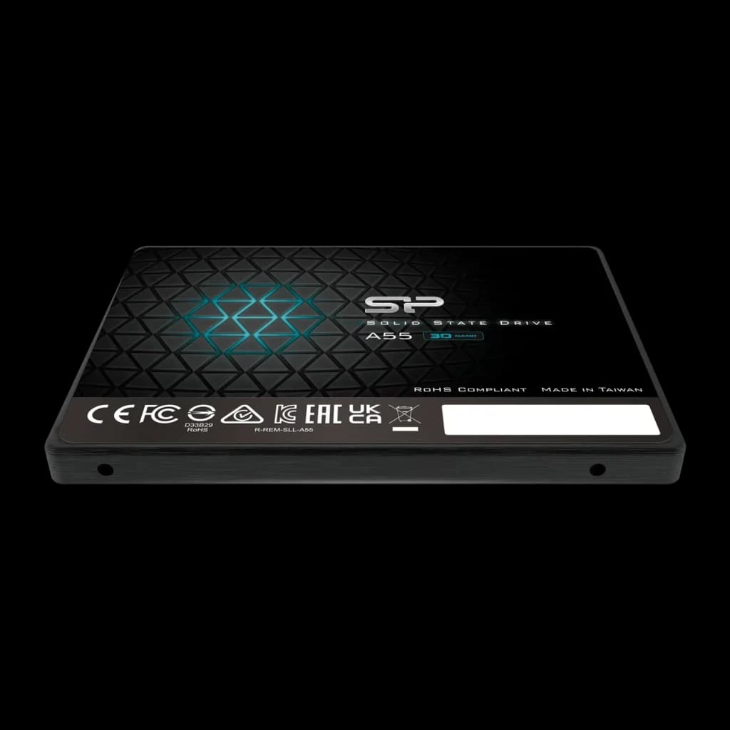 SSD Silicon Power Ace A55 4 To 2,5 pouces SATA III Noir - boîtier noir avec motif géométrique et logo SP